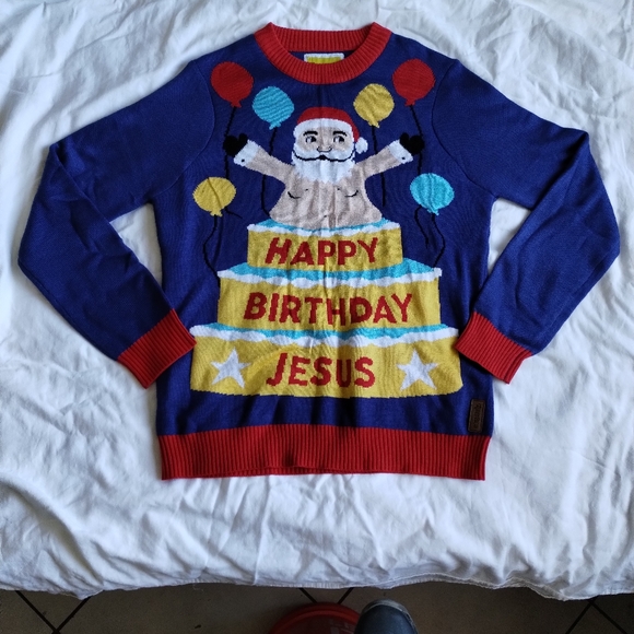 Tipsy Elves LARGE Ugly Christmas Sweater Happy Birthday Jesus - Picture 2 of 5